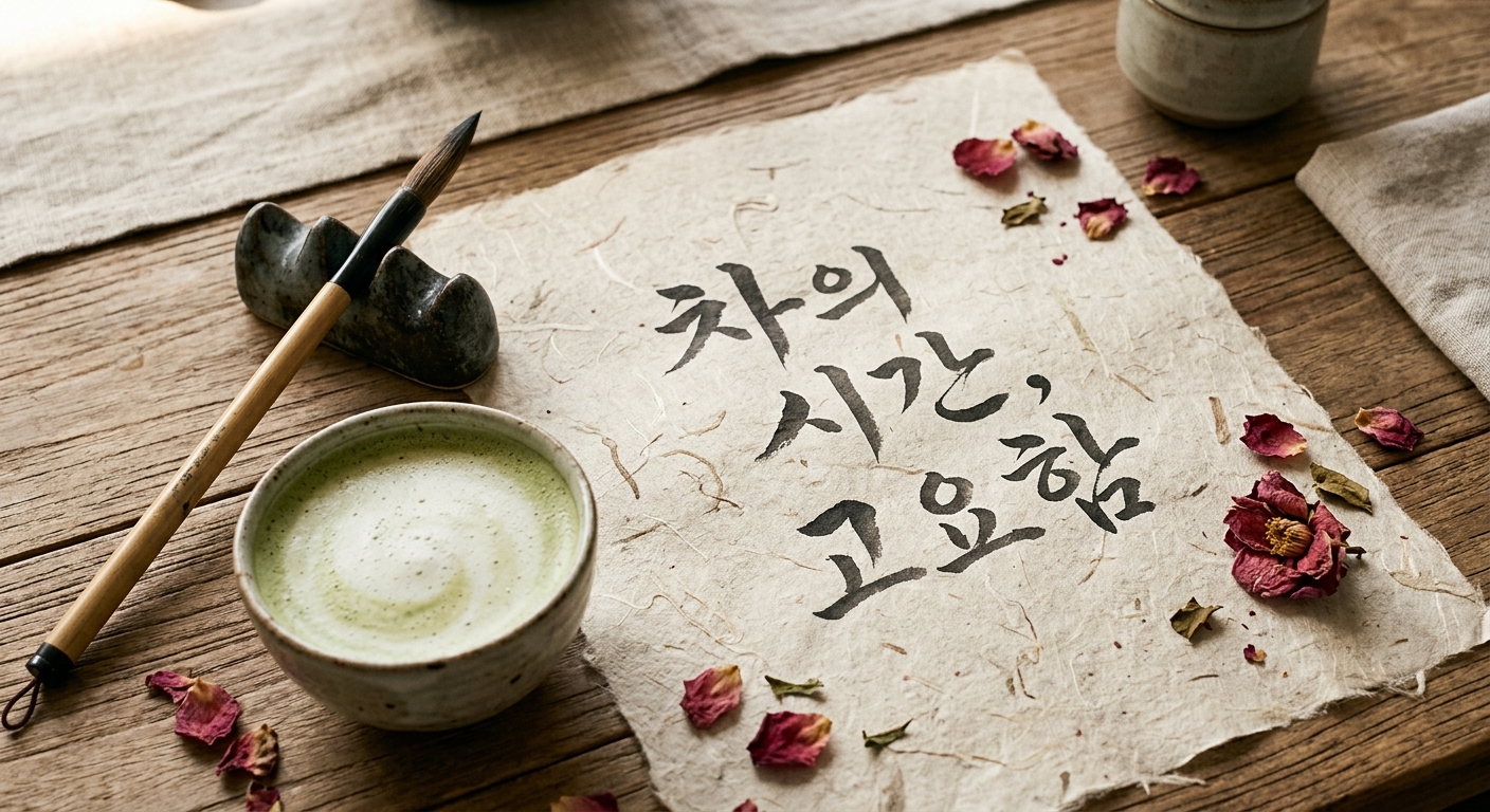 한글 캘리그래피와 말차 라떼